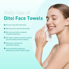 Ditoi face towels 10x12 top view bulk pack ideal for travel routines.