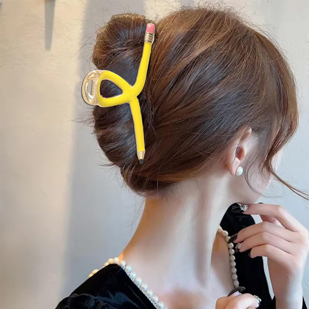 DIUEWOW pencil claw hair clip worn on bun demonstrates versatile styling