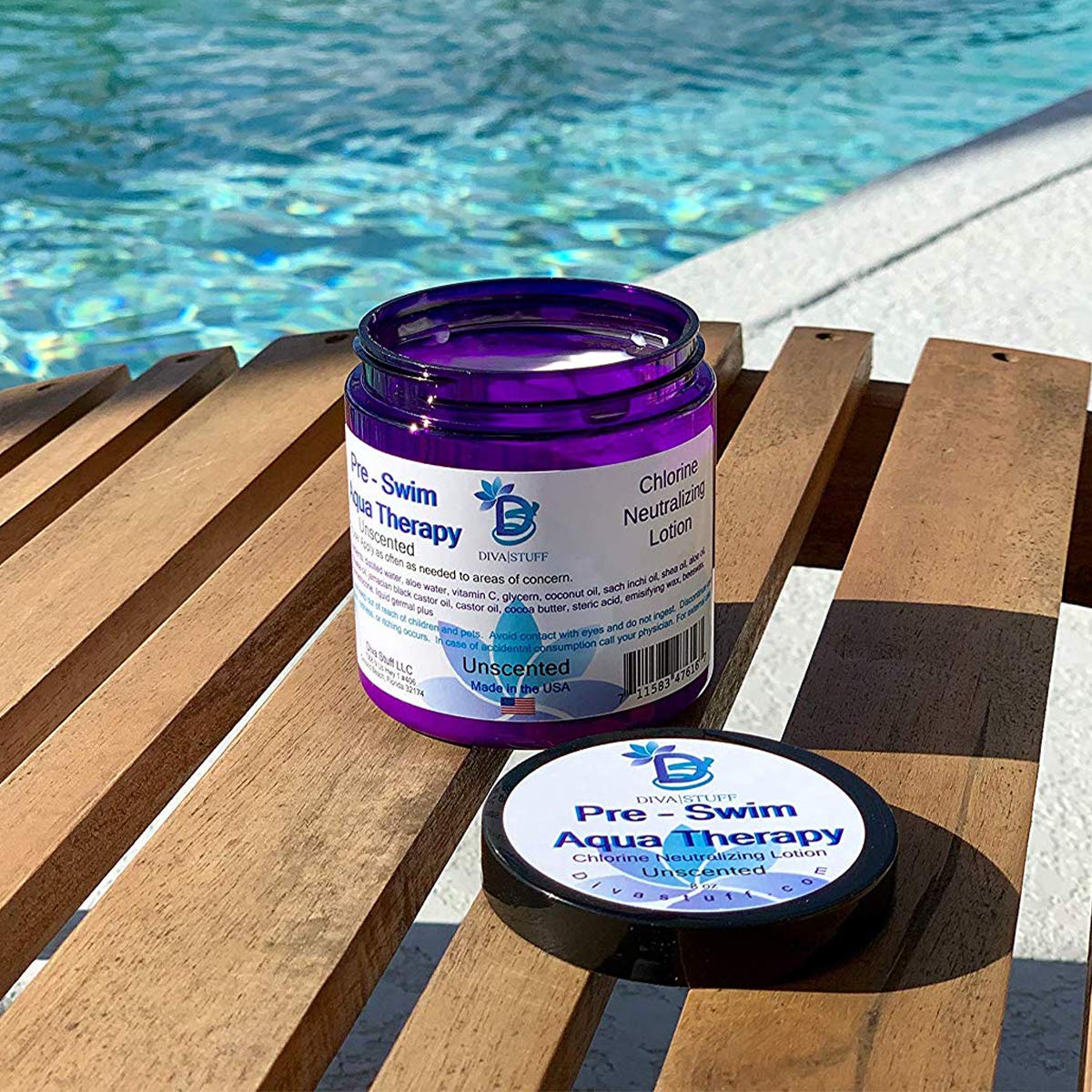 Diva Stuff Beeswax protective layer image indicates skin barrier against drying while swimming.