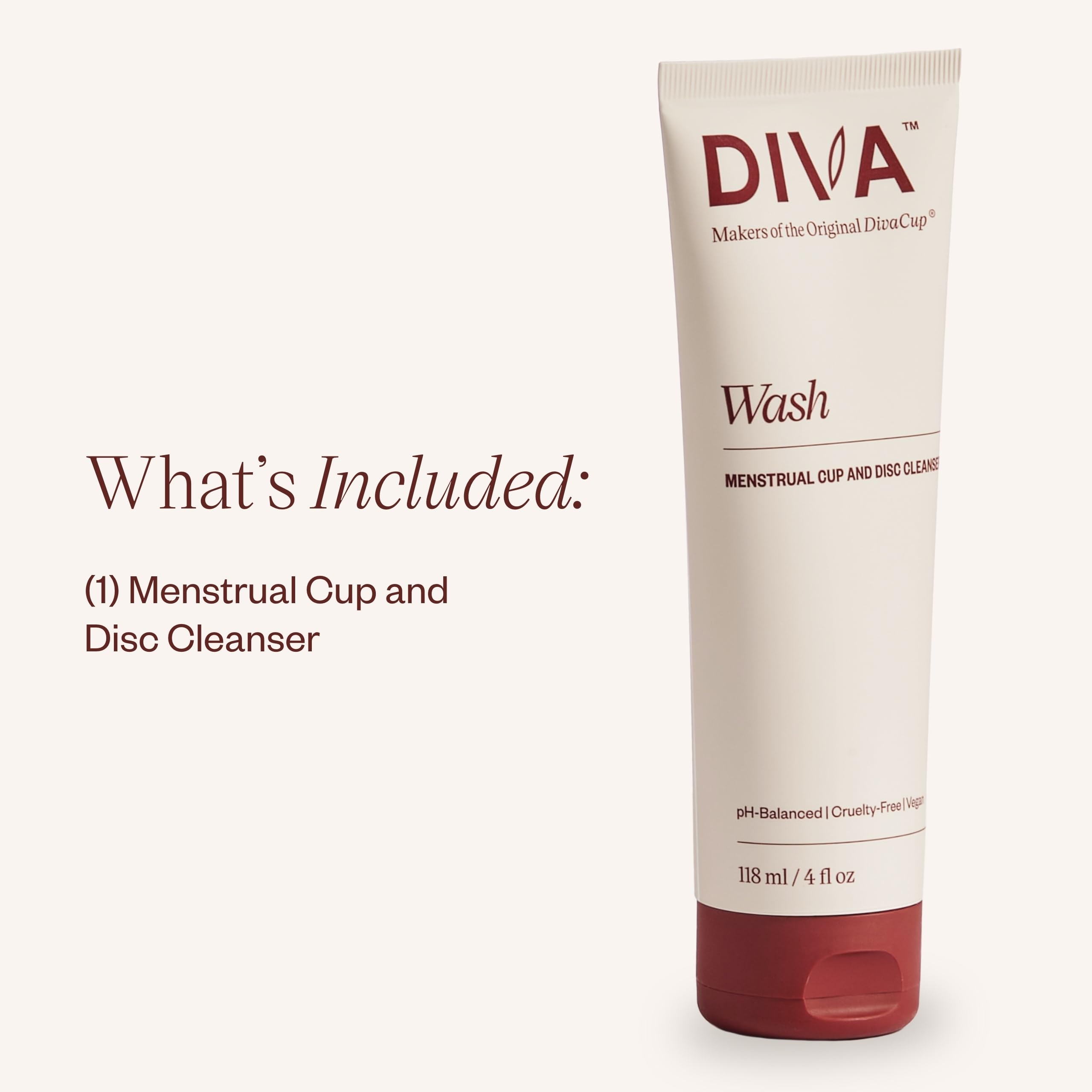DIVA Wash bottle side view highlights a compact tube design keeping soap off surfaces.
