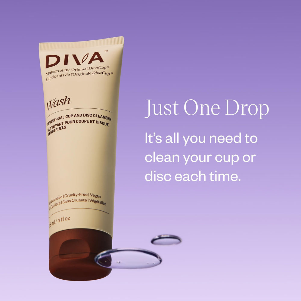 DIVA Wash lather on DivaCup during cleaning, quick rinse with warm water.