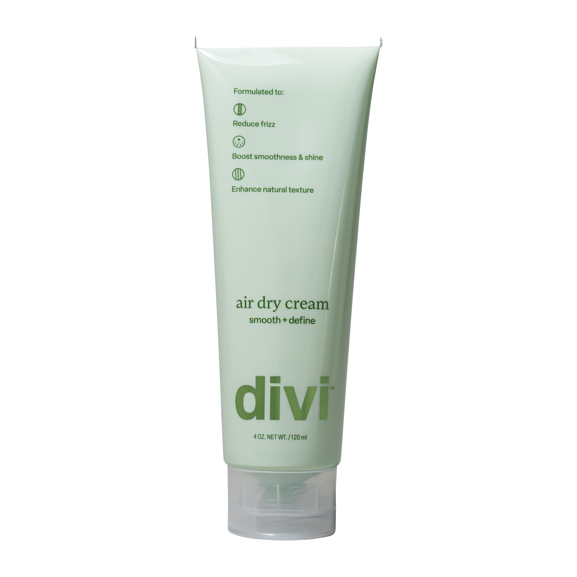 Divi Air Dry Styling Cream bottle image highlights frizz control for natural textures.