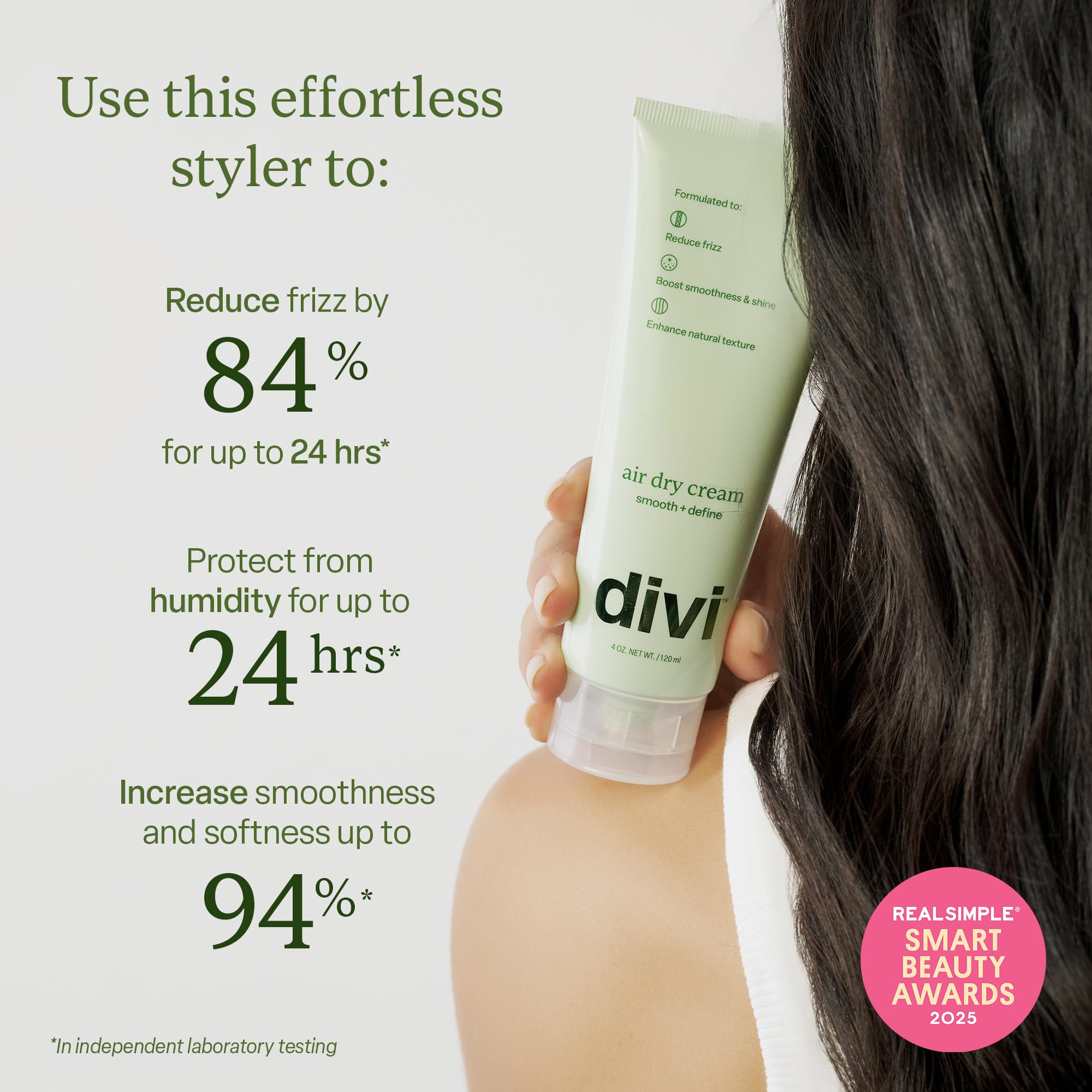 Divi Air Dry Styling Cream dispensing shot enables quick, easy application.