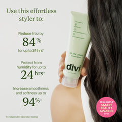 Divi Air Dry Styling Cream dispensing shot enables quick, easy application.