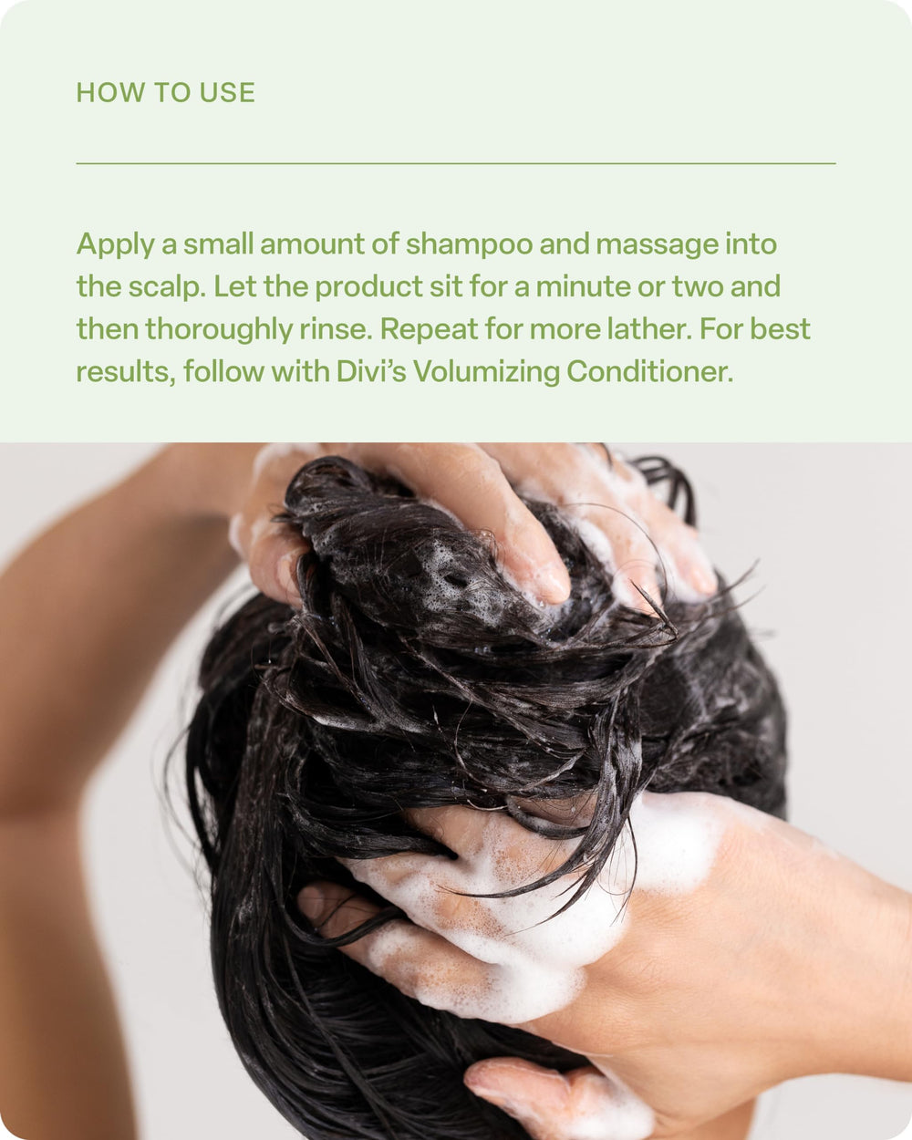 Divi color-safe hair care bottle with healthy-looking strands.