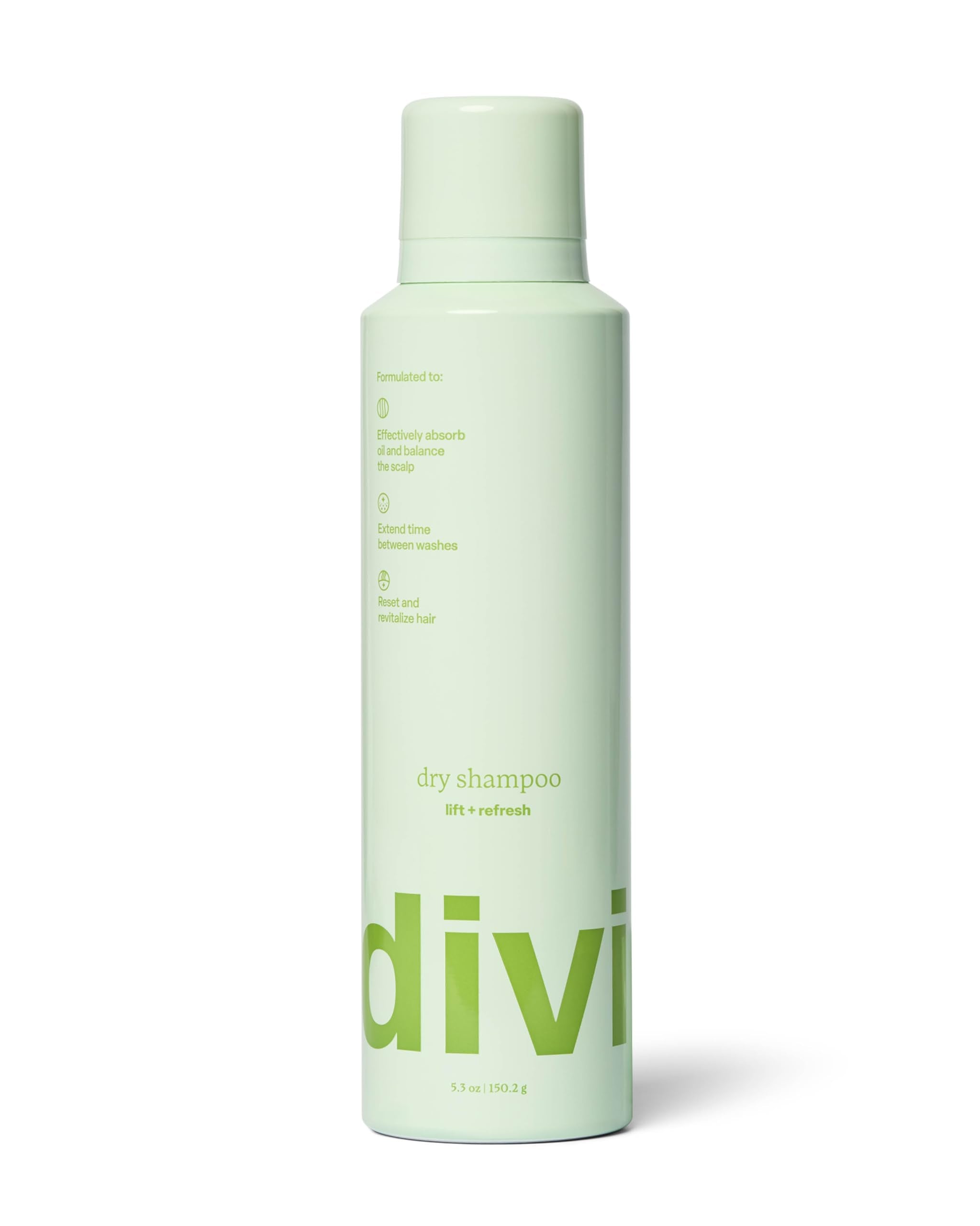 Divi dry shampoo spray nozzle enables precise application for instant refresh.