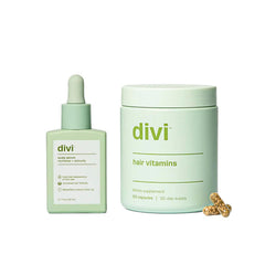 Divi Healthy Hair Bundle scalp serum bottle pour for scalp hydration and soothing.