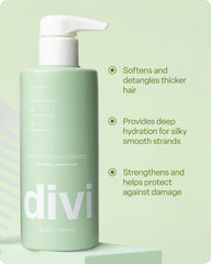 Divi Hydrating Conditioner is applied to hair, aiding detangling and smoother styling.