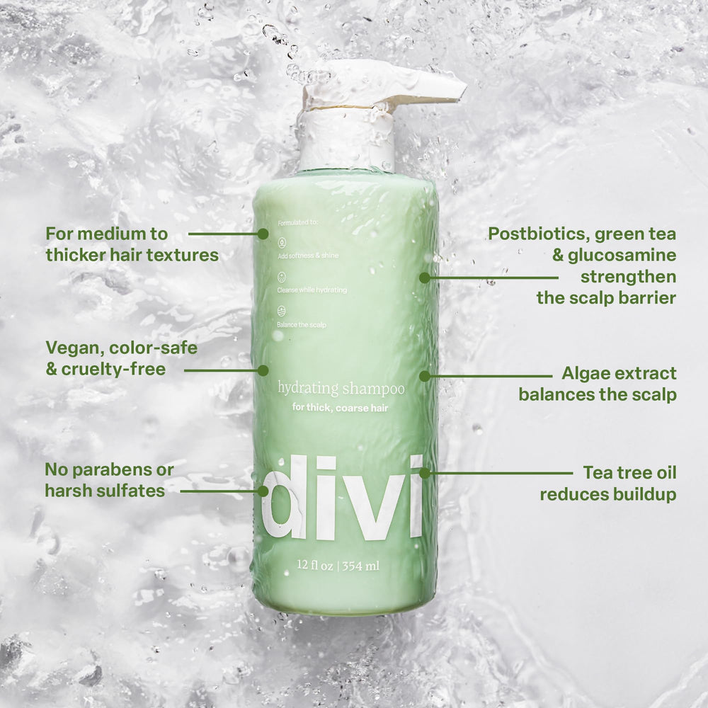 Divi Hydrating Conditioner creamy texture closeup enables even coverage across strands.