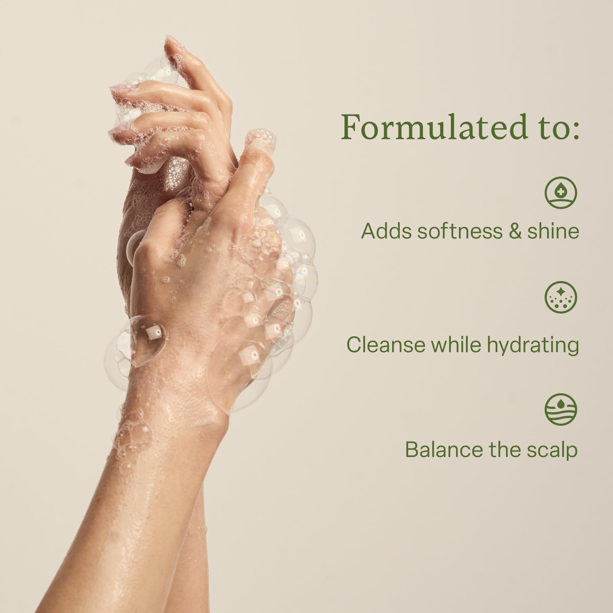 Divi Hydrating Shampoo bottle with textured lather demonstrates cleansing and refreshing scalp feel.