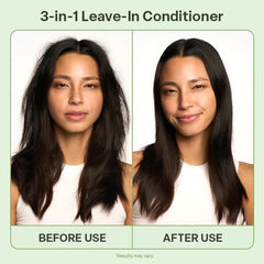 Divi Leave-In Conditioner spray close-up demonstrates heat protection for styling.