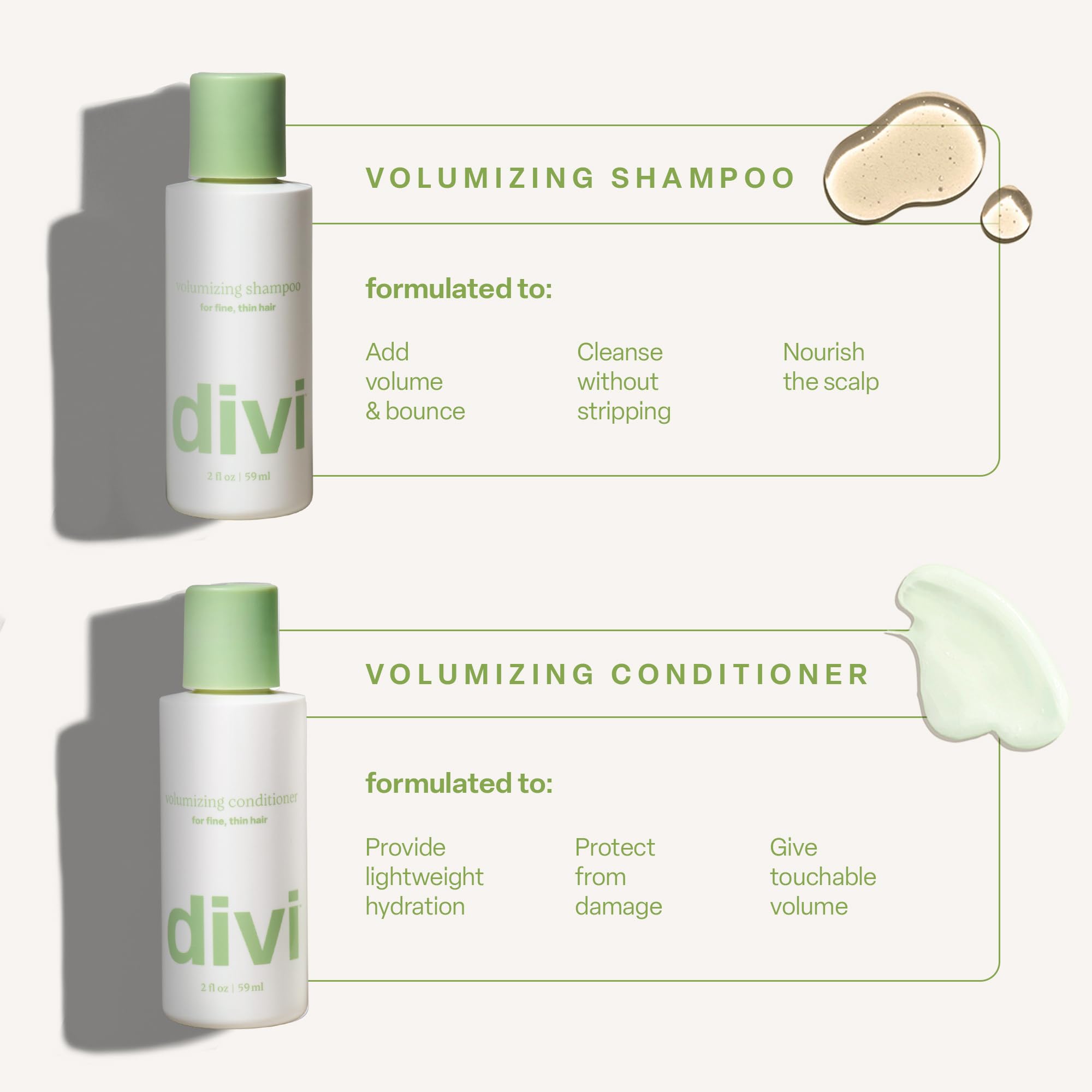 Divi Mini Champú Textura Ligera: limpieza delicada y cuerpo visible.