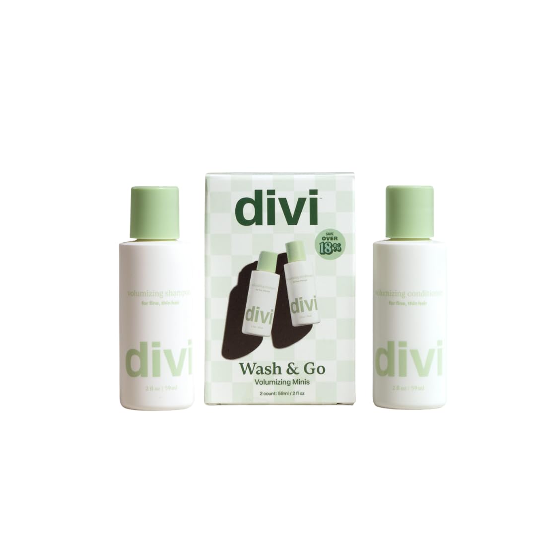 Divi Mini Volumizing Shampoo bottle-front view shows lightweight lift for fine hair