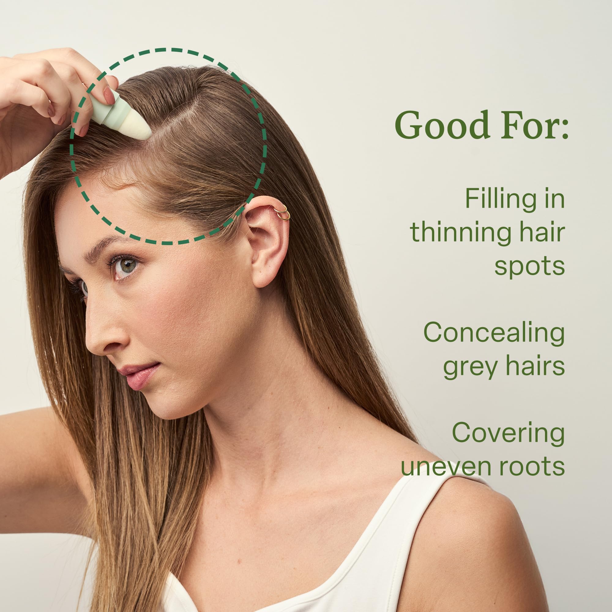 Divi Root Touch-Up Powder hairline concealment on thinning areas.