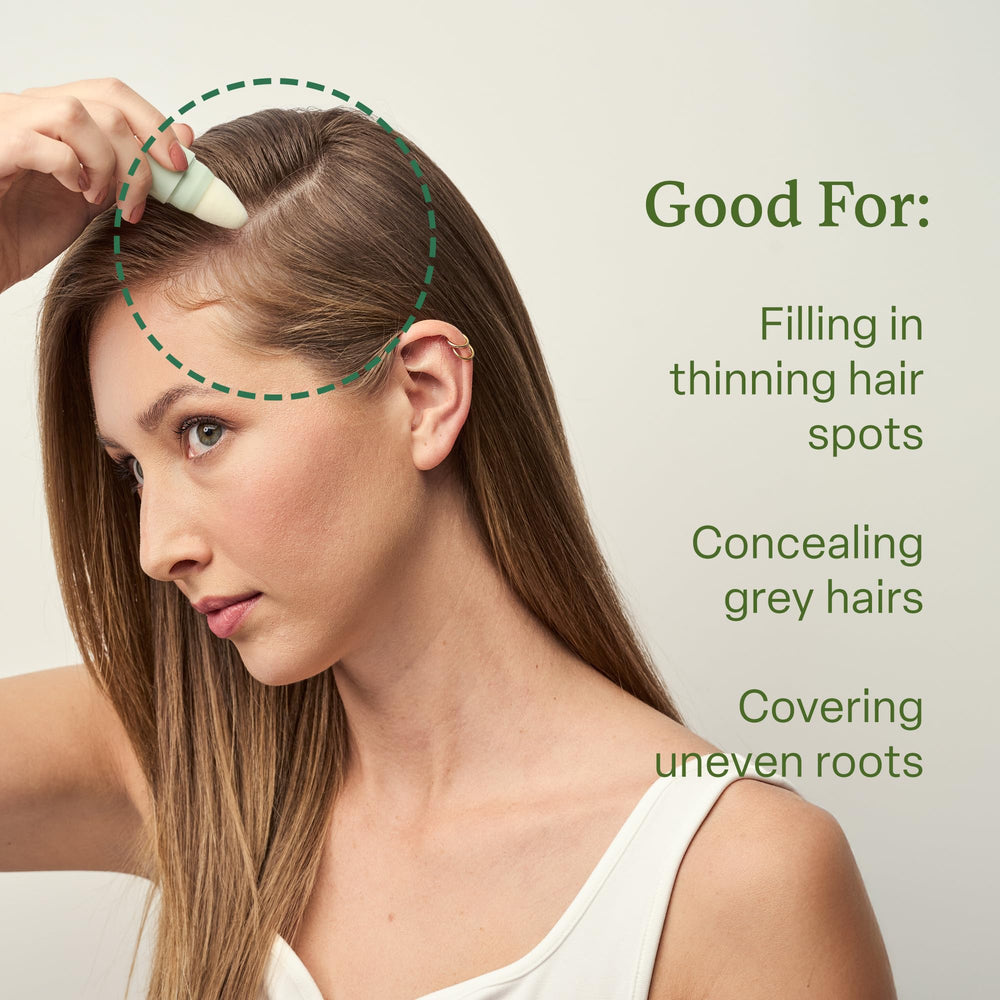 Divi Root Touch-Up Powder hairline concealment on thinning areas.