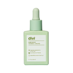 Divi Scalp Serum 30ml bottle close-up showing clear, residue-free formula ideal for daily use