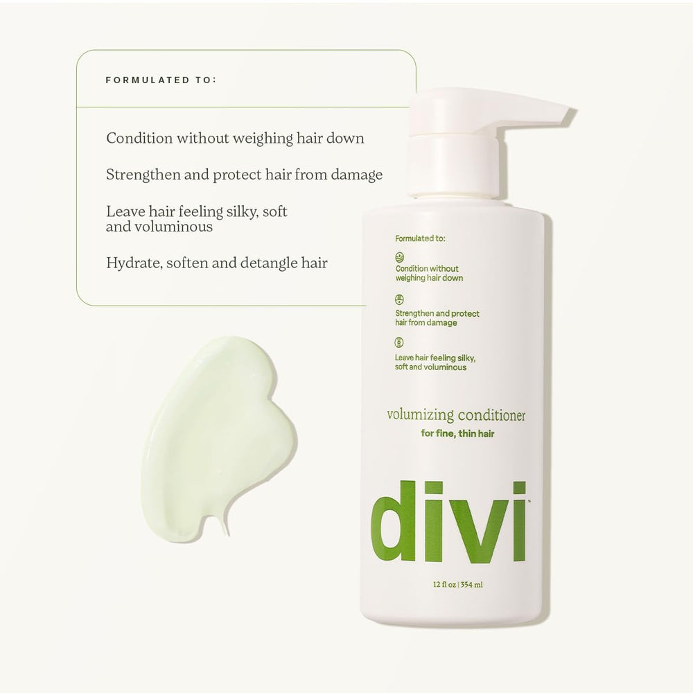 Divi Volumizing Conditioner silky close-up showing silky, manageable hair.