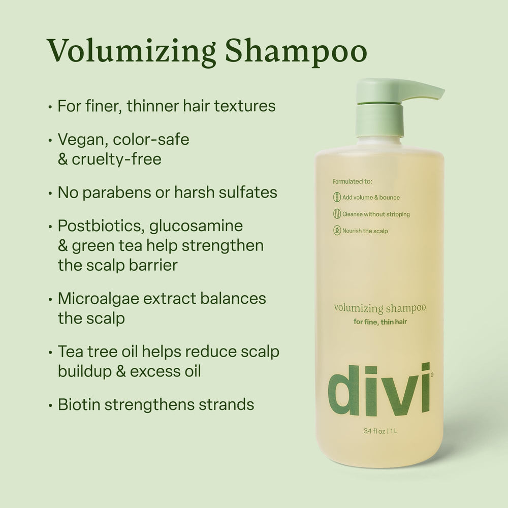 Divi Volumizing Shampoo with green tea and tea tree for balanced scalp effect