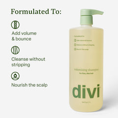 Divi Volumizing Shampoo lather close-up illustrating gentle cleansing without heaviness