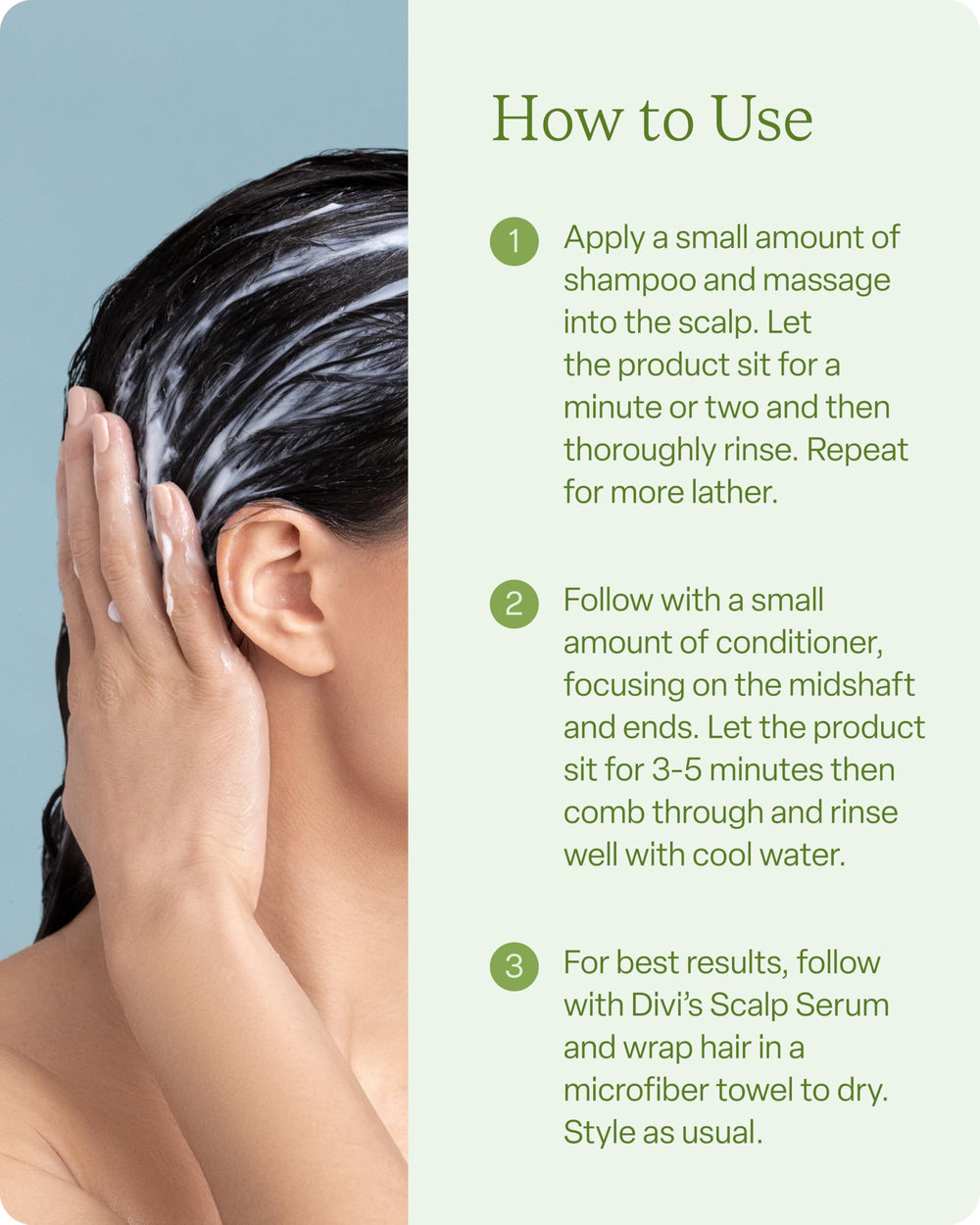 Divi Volumizing Shampoo on textured hair showing lift and movement.
