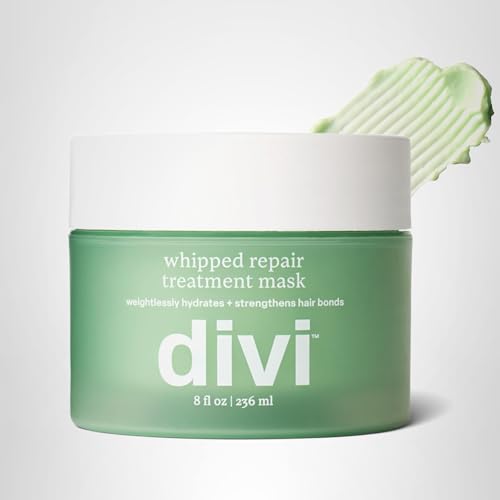 Divi Whipped Repair Hair Mask bottle back view highlighting lightweight formula.