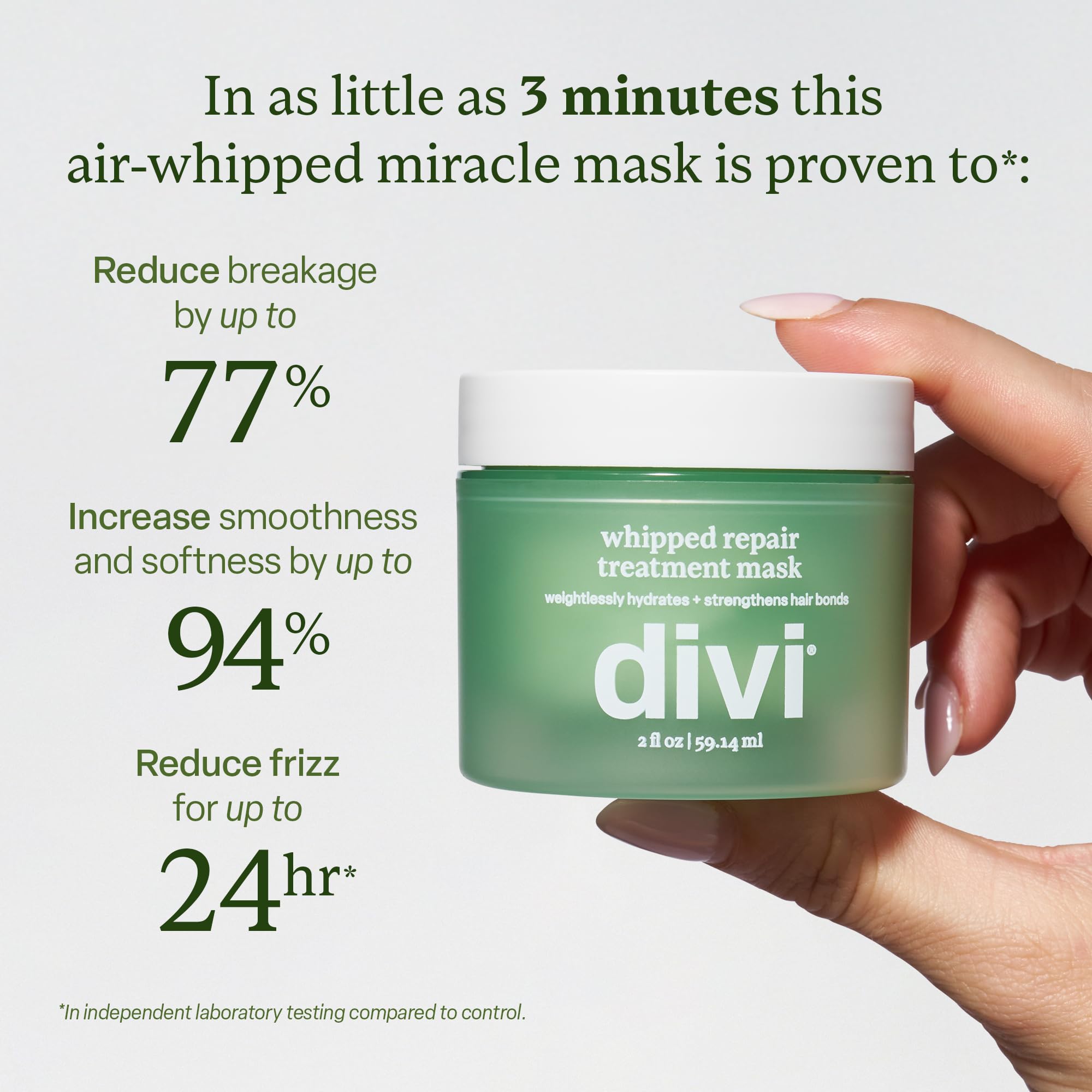 Divi Whipped Repair Mask on soft hair strands highlighting increased softness.