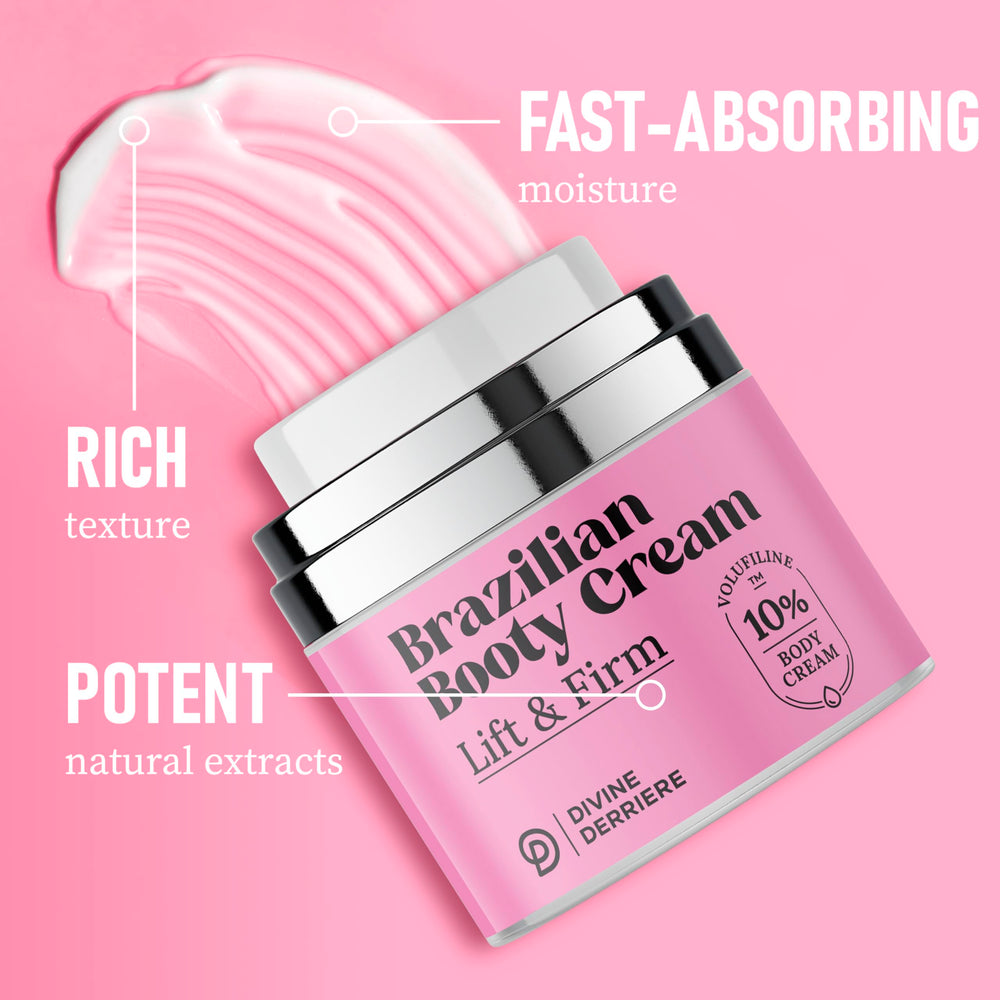 Divine Derriere anti-cellulite tightening visual hints at firmer-looking skin