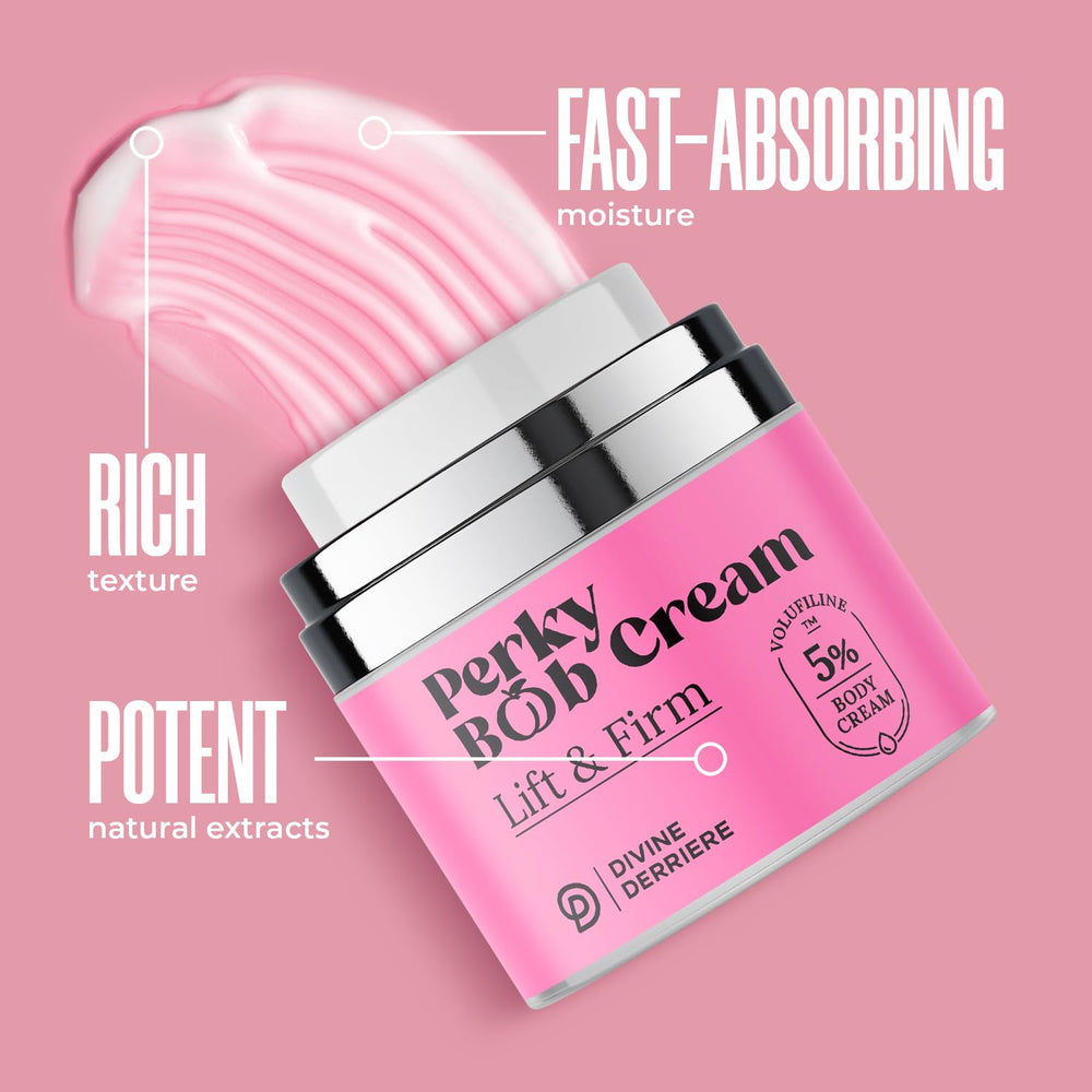 Divine Derriere Perky Body Cream pump dispenser enables clean, controlled use.