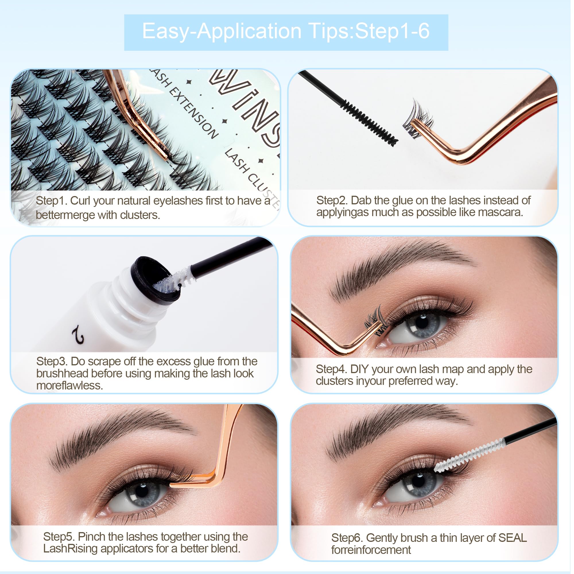 DIWINSH lash clusters care instructions help users extend reuse up to five uses.