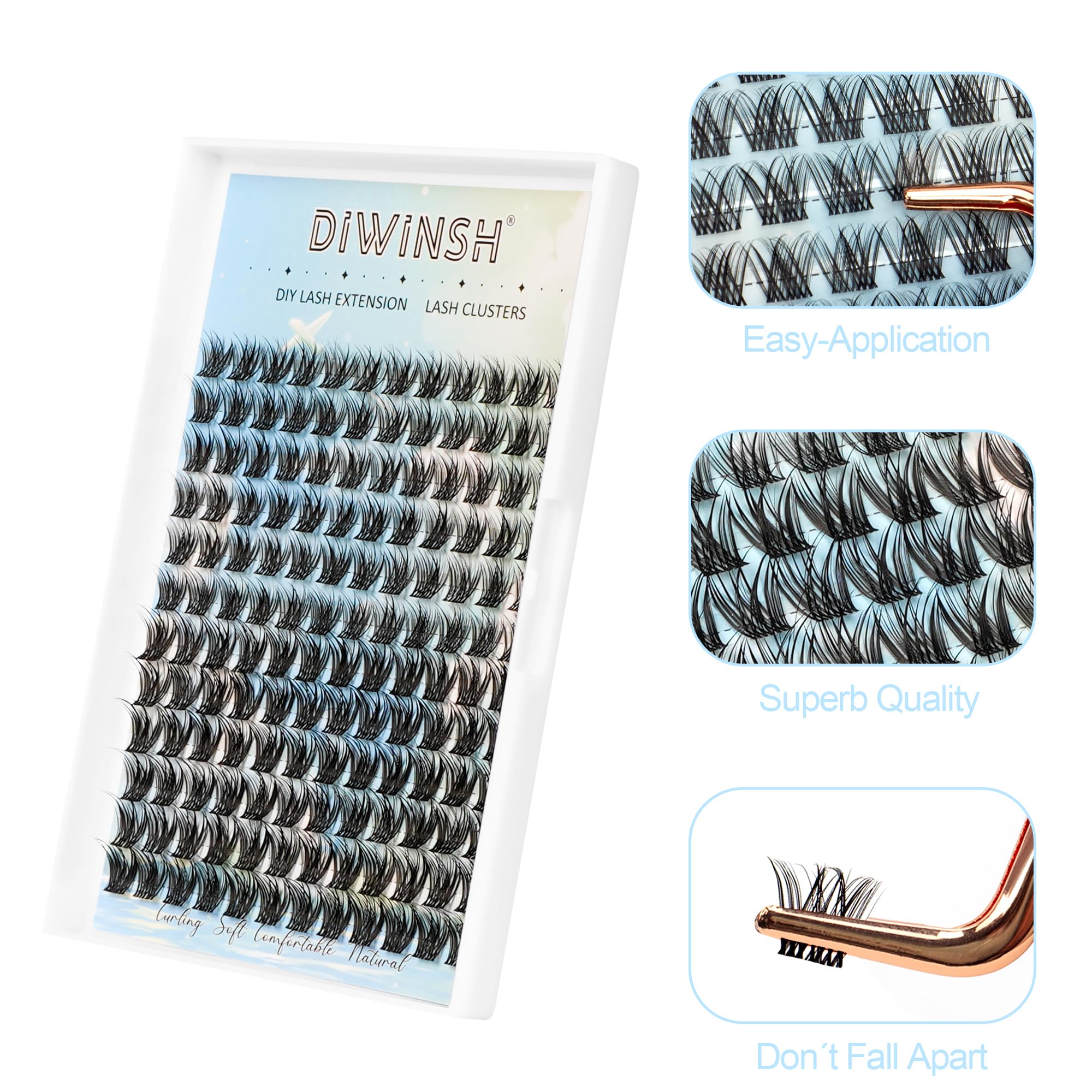 DIWINSH wispy lash clusters closeup 10-12mm showing natural volume for seamless day-to-night wear.
