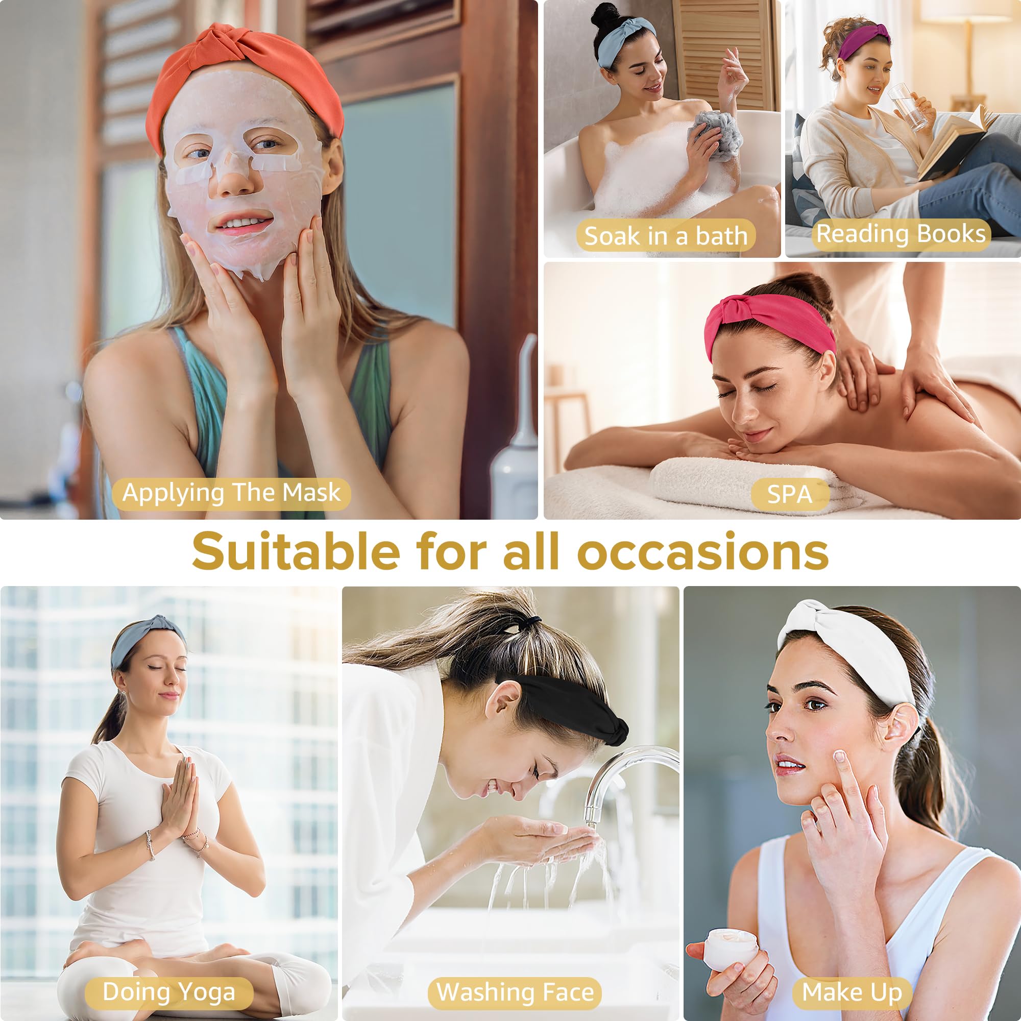 DiyJibb headbands suitable for makeup, lounging, workouts, and more.