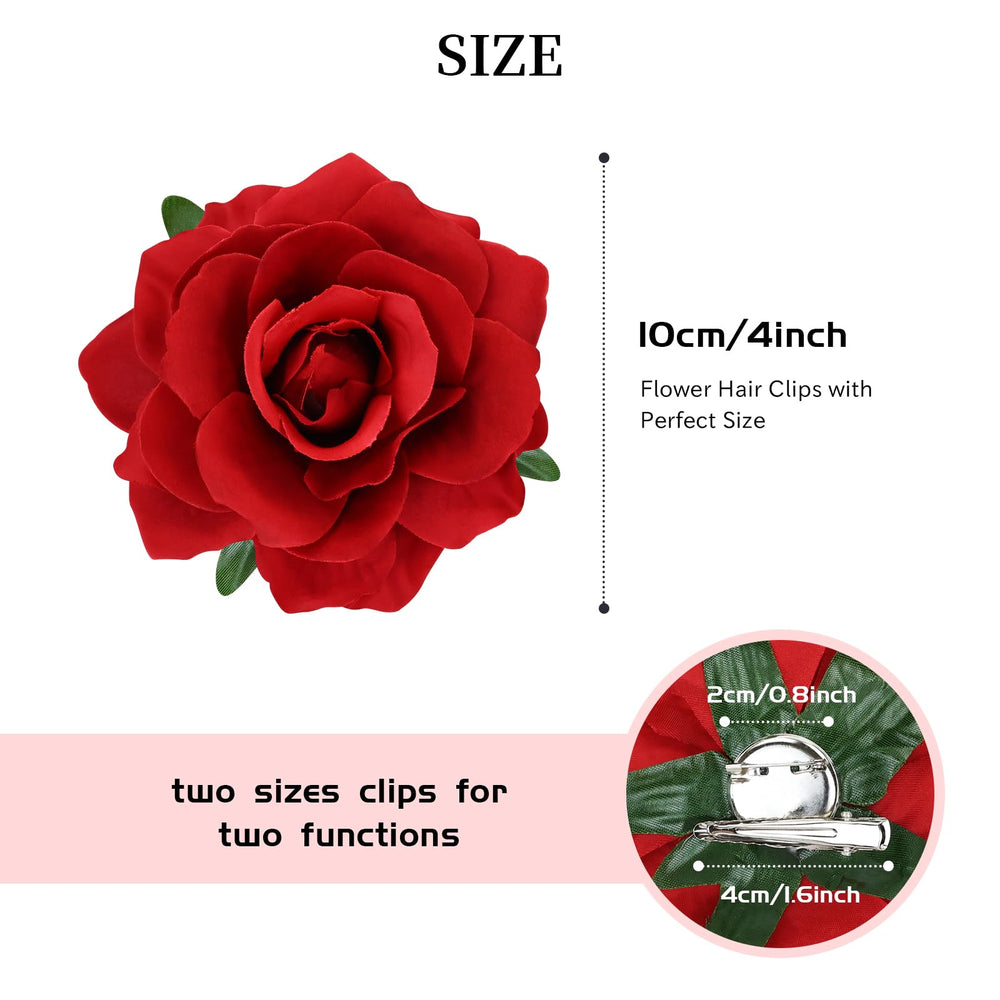 Dizila red flower clip adds a romantic touch to bridesmaids' hairstyles