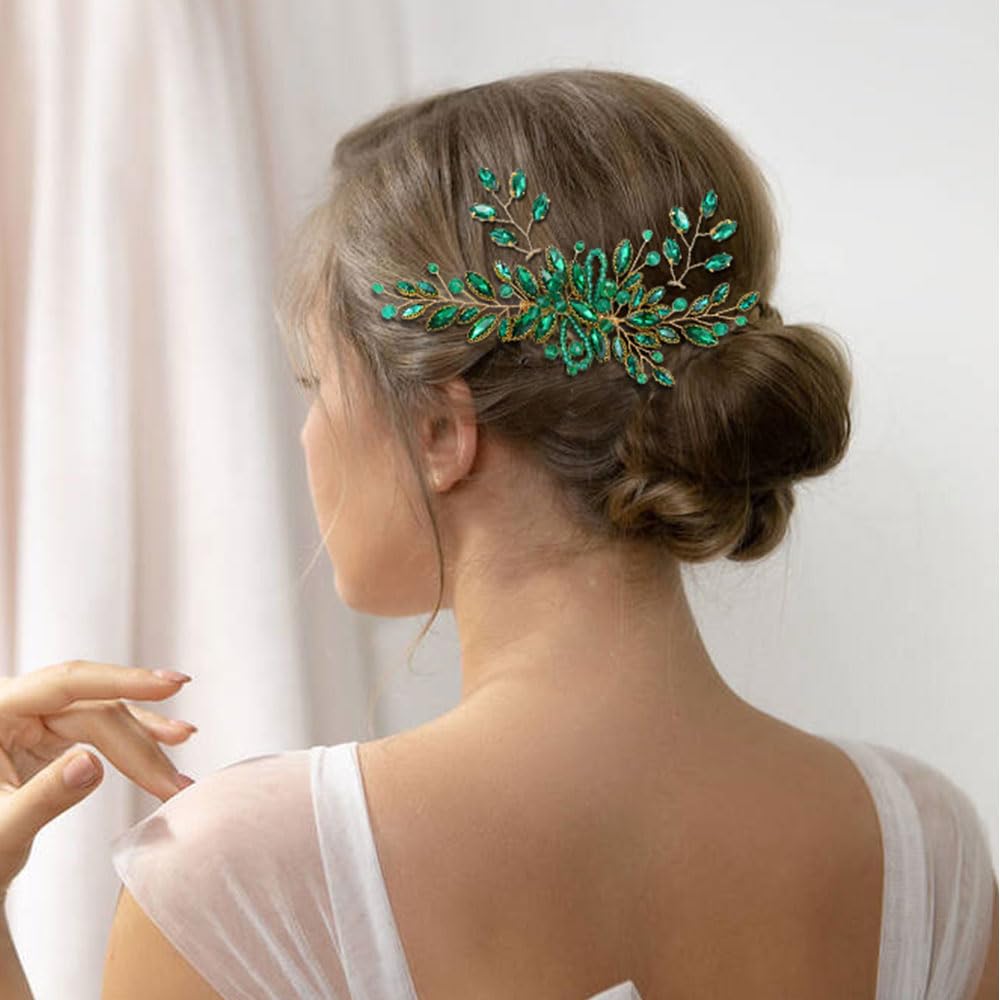 Dizila wedding hairstyle accessory side comb complements bridal looks with luminous crystals.