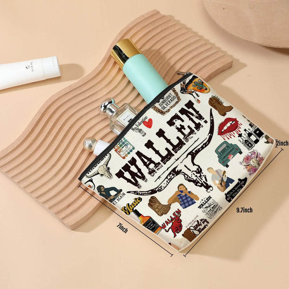 DJHUNG makeup bag close-up shows zipper and cotton-linen texture for durability.