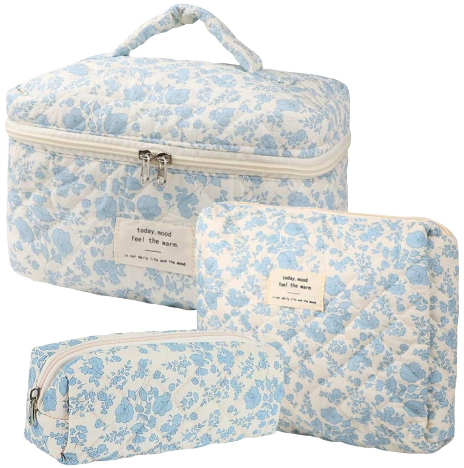 Dkieuyu cotton quilted makeup bag set floral closeup highlights soft texture for daily use