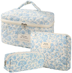 Dkieuyu cotton quilted makeup bag set floral closeup highlights soft texture for daily use