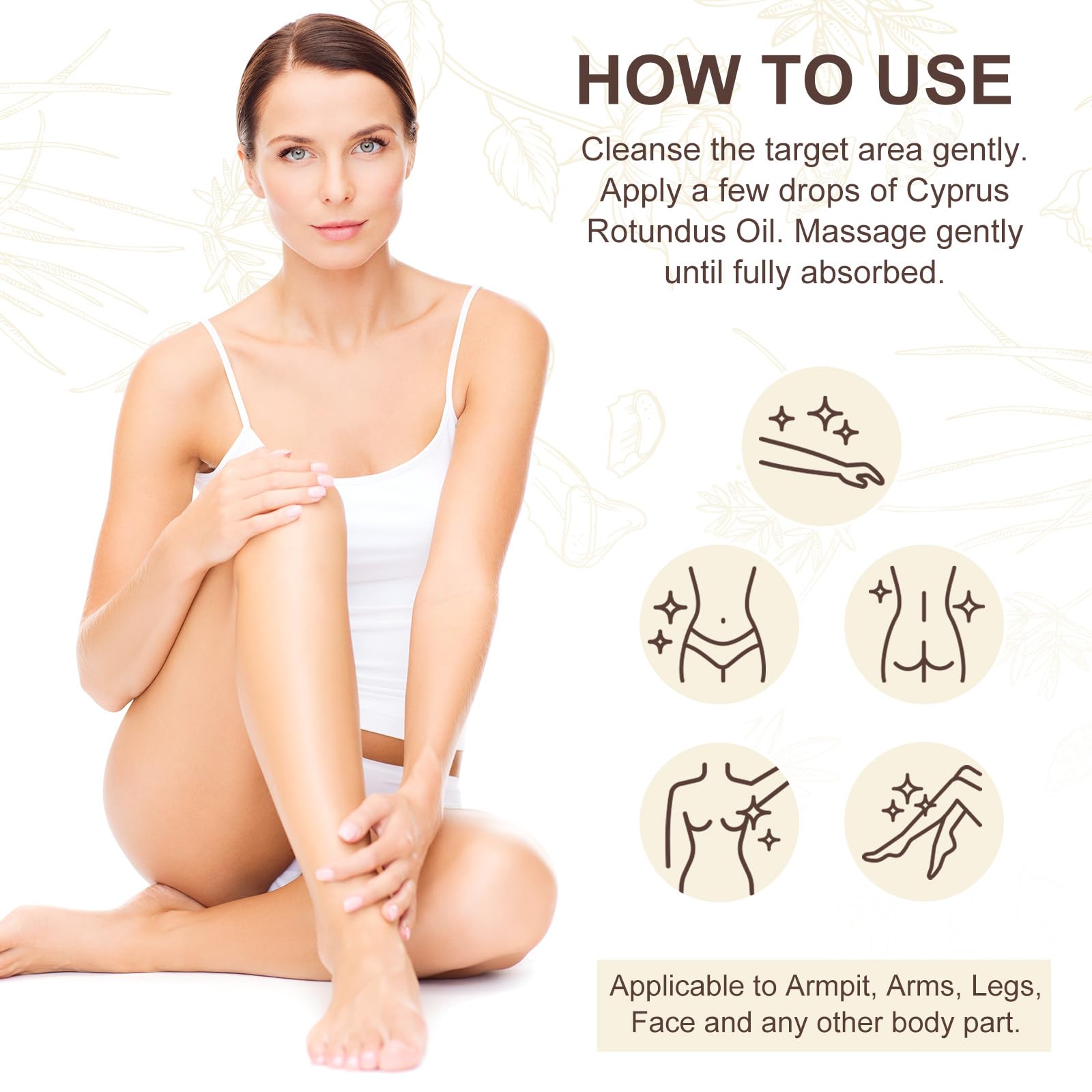 DLOMFVFQ Cyperus Rotundus Oil on legs suggests convenient, non-greasy care