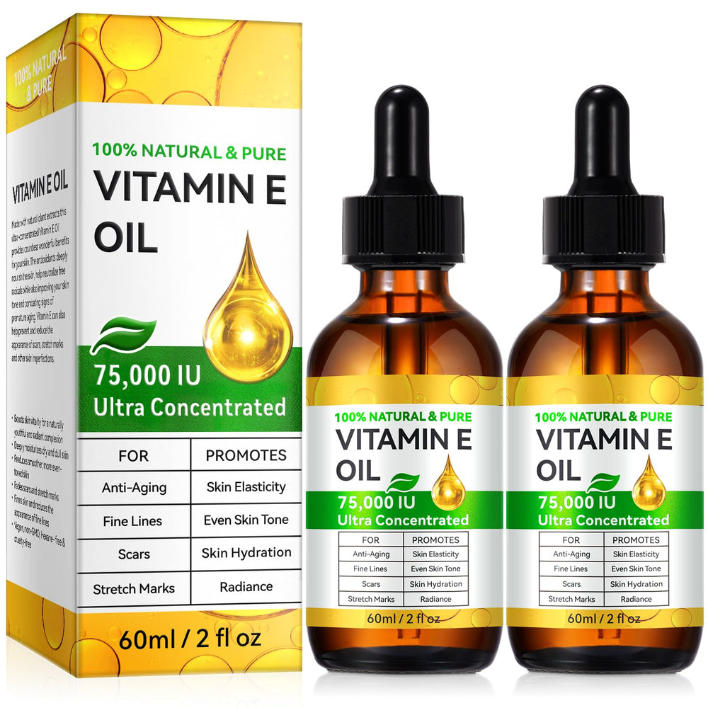 DLOMFVFQ vitamin E oil bottle closeup showing pure organic formula for skin care
