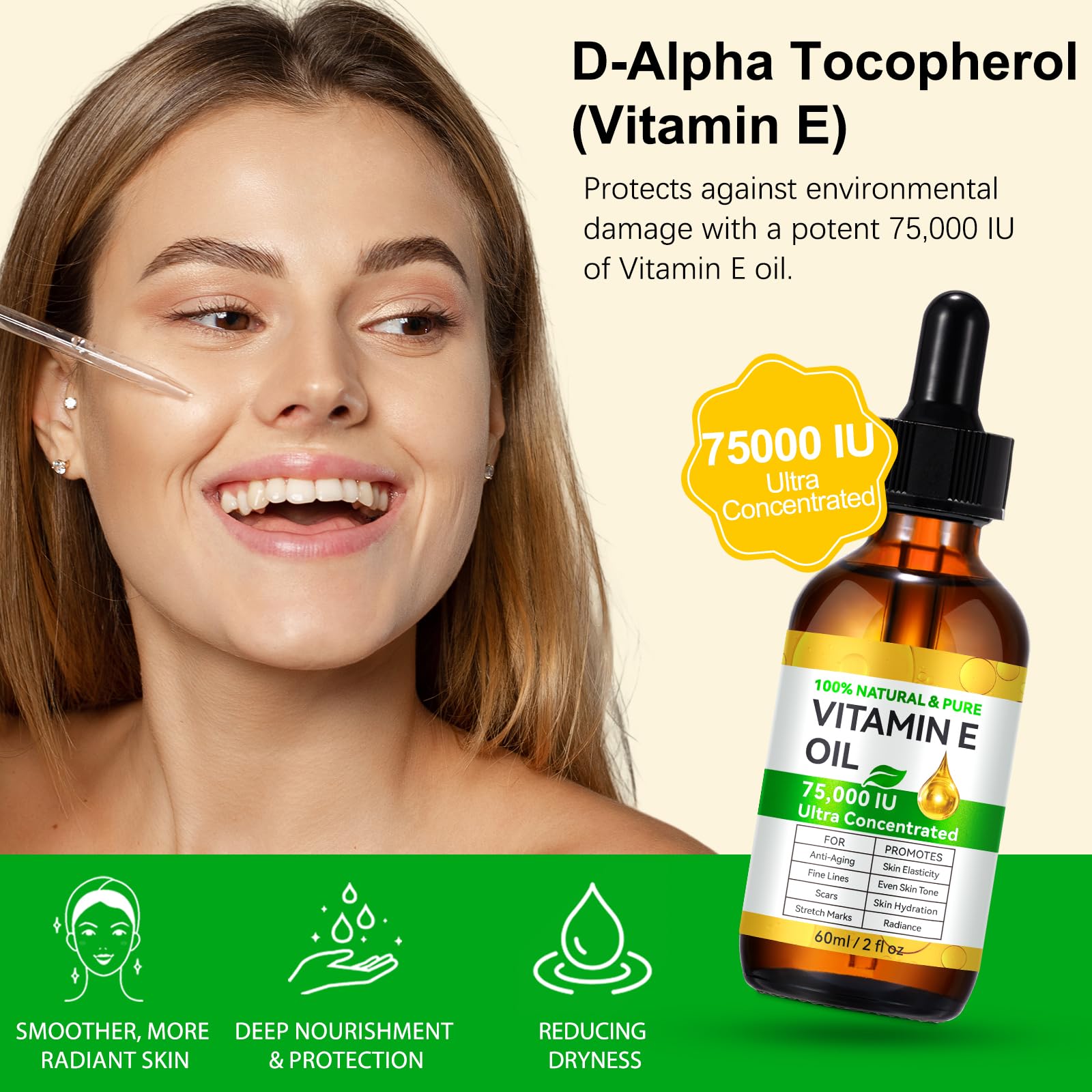 DLOMFVFQ vitamin E oil applied to the face for nightly moisture and glow