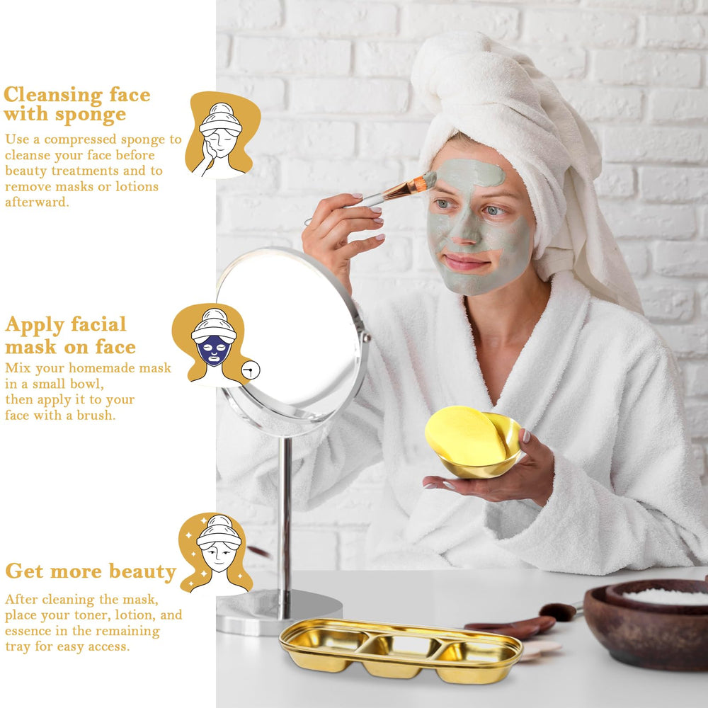 DLUGOPIS gold small tray keeps makeup tools organized and accessible.