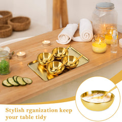 DLUGOPIS gold tray setup keeps bowls and spoons within easy reach.