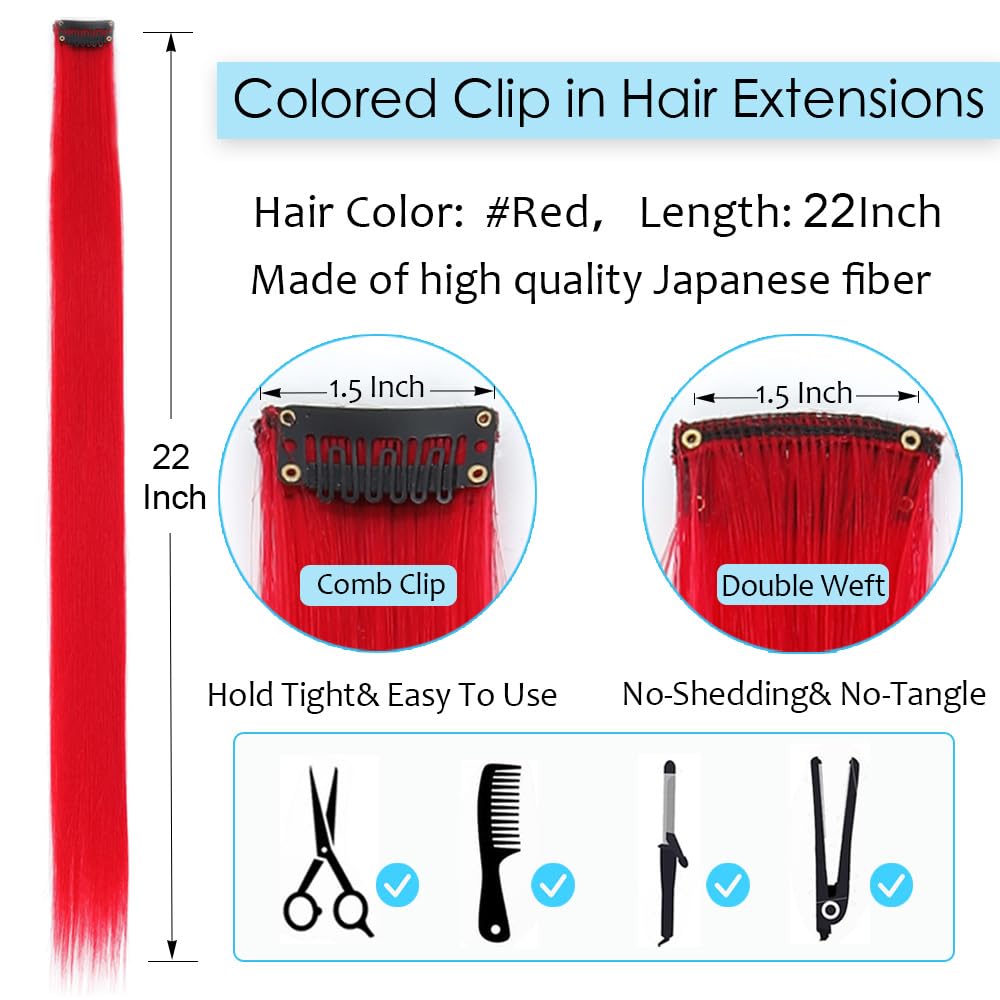 Dlyoigr red hair extensions clip-in 22-inch in packaging prevents tangling.