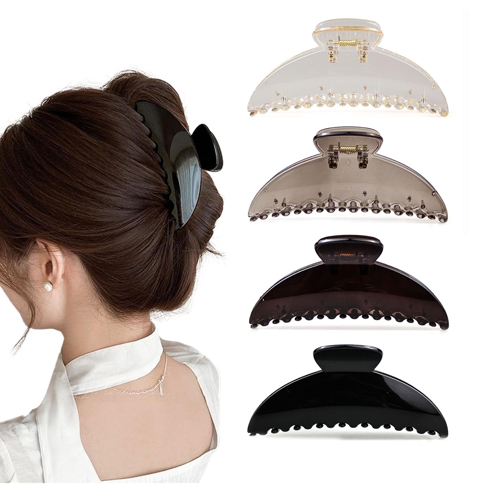 DMJHJY large acrylic hair clip open demonstrates easy, secure hold for thick hair during daily styling.