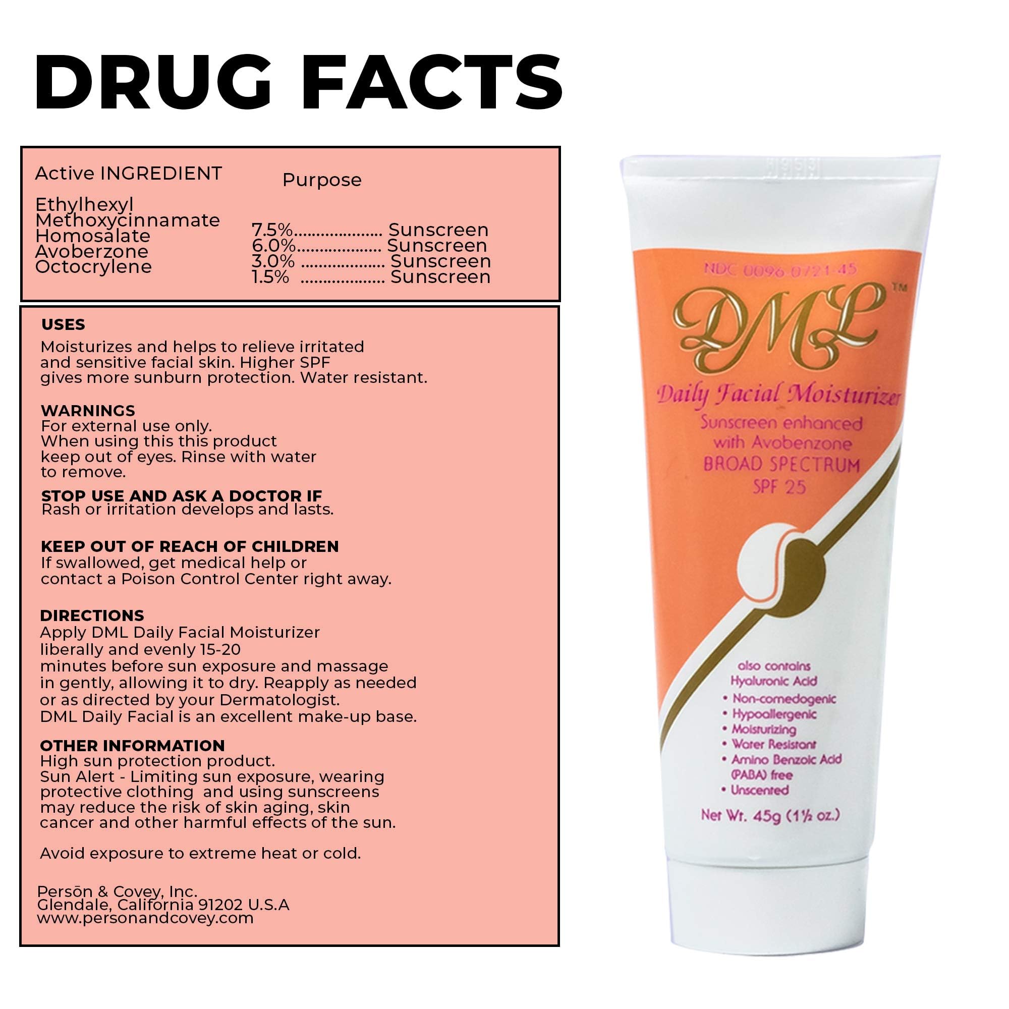 DML Daily Facial Moisturizer unscented formula supports sensitive skin and daily use.
