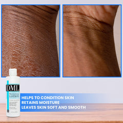 DML Moisturizing Lotion fragrance-free application on hand demonstrates non-greasy absorption.