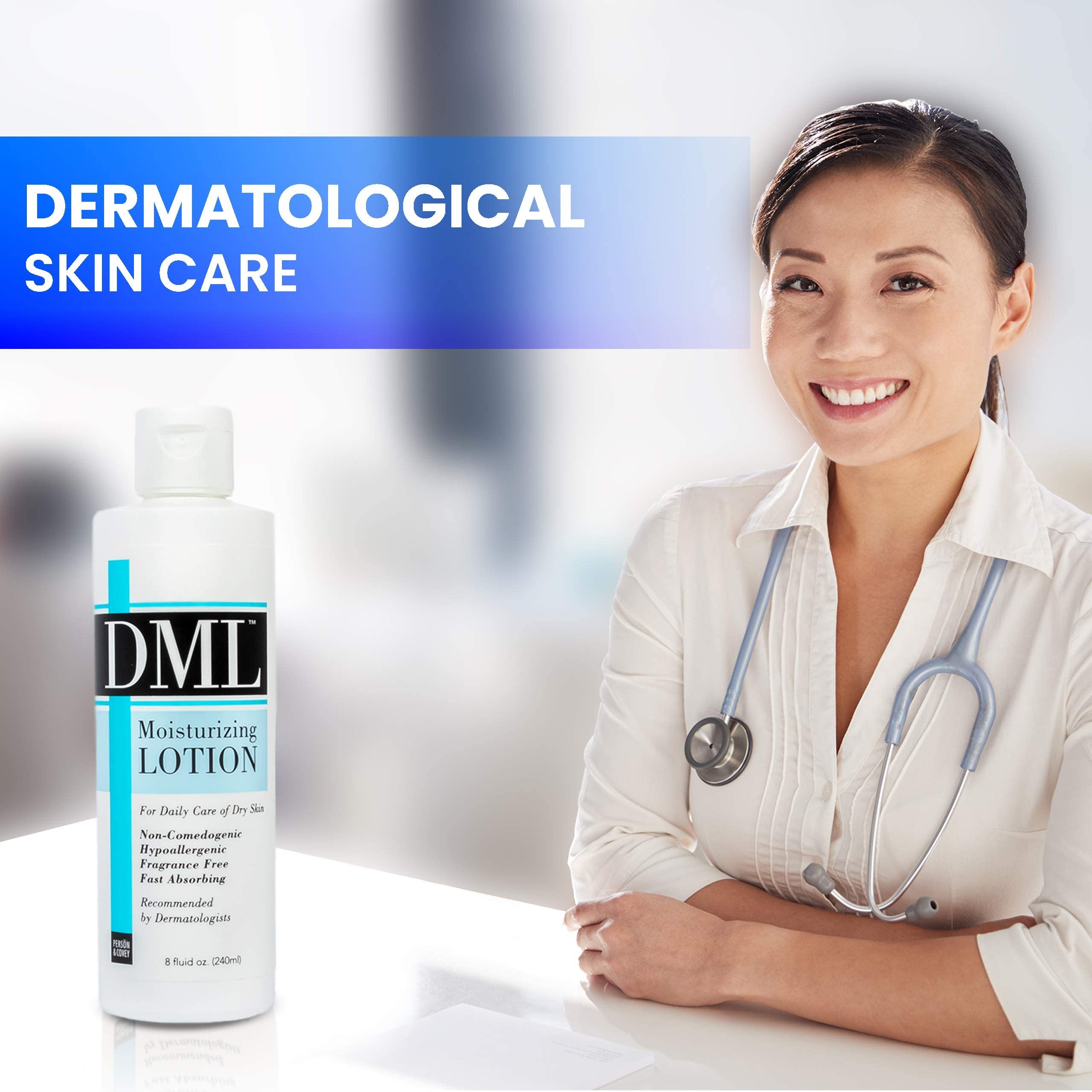 DML Moisturizing Lotion fragrance-free face-application demonstrates dermatologist-friendly use for sensitive skin.