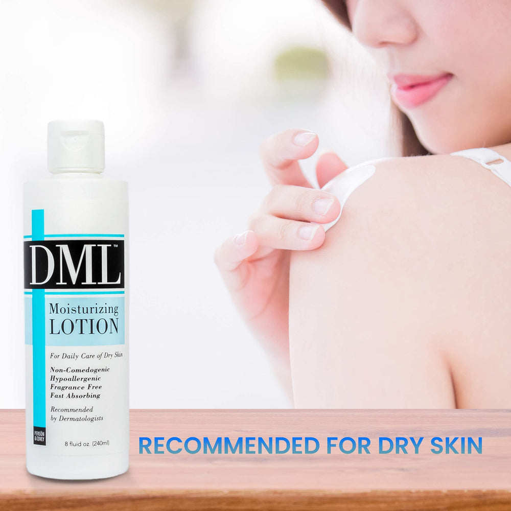 DML Moisturizing Lotion fragrance-free soft-skin result illustrates all-day softness.