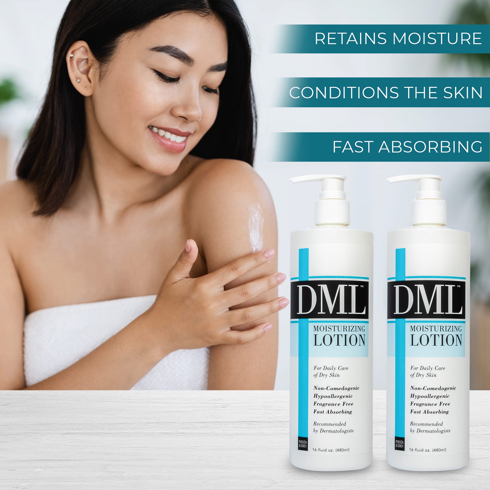 DML Moisturizing Lotion non-comedogenic formula close-up with pores unblocked