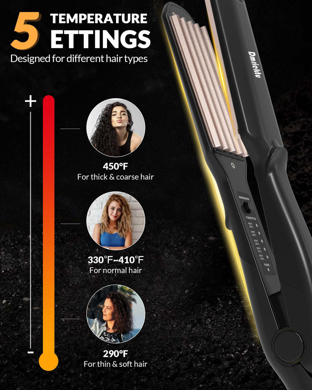 Dmriektu hair crimper fast heat-up in 30 seconds for quick styling.