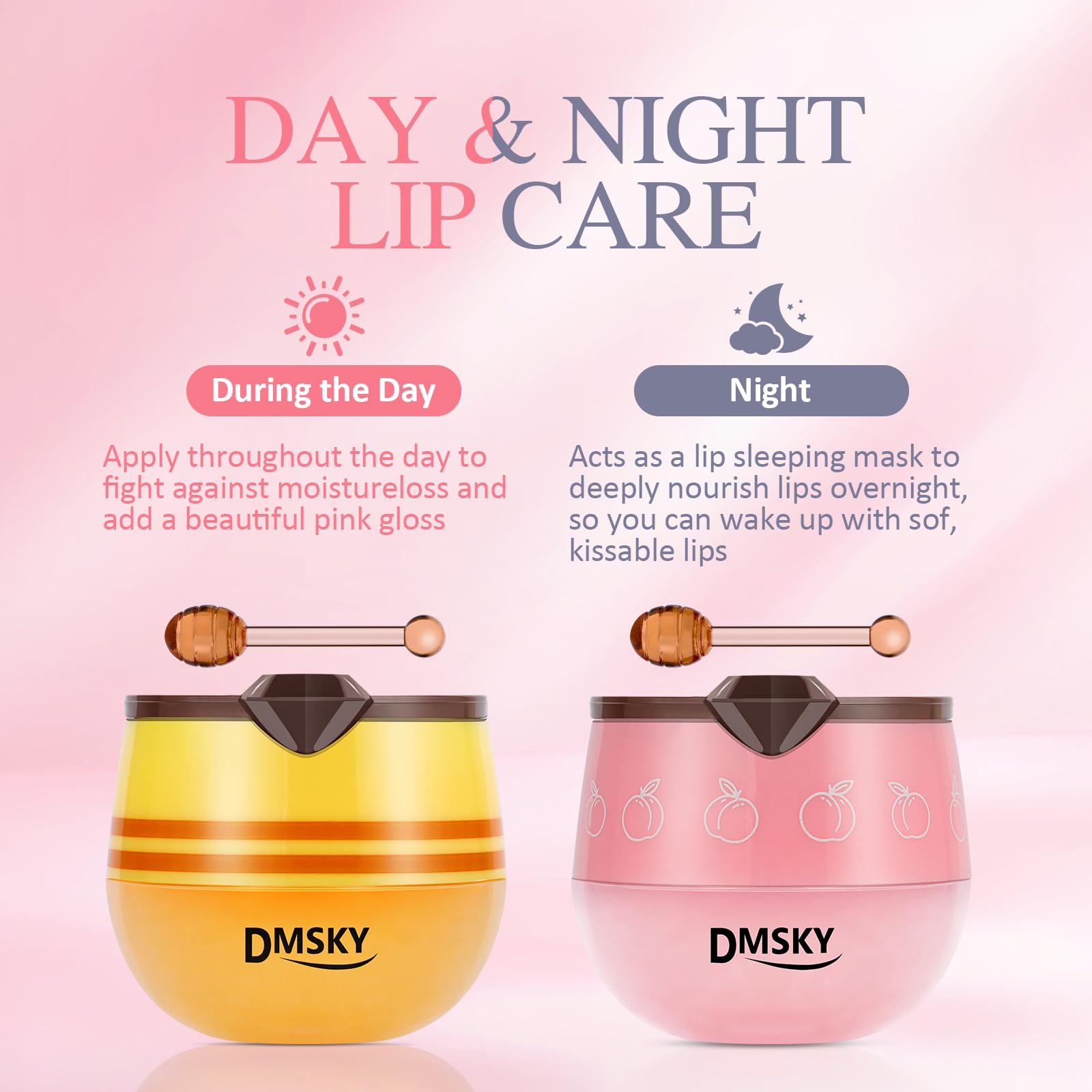 DMSKY Bee Lip Balm honey pot with Vitamin E supports moisture retention.
